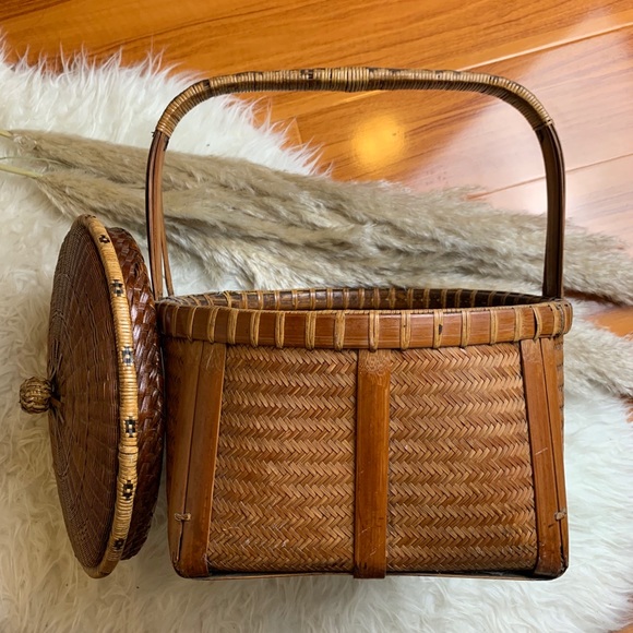 Other - Boho Wicker Rattan Basket Handle With Lid Decor